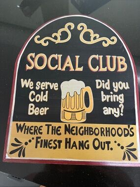 Social Club Wooden Wall Sign in Black and Gold 16 x 19